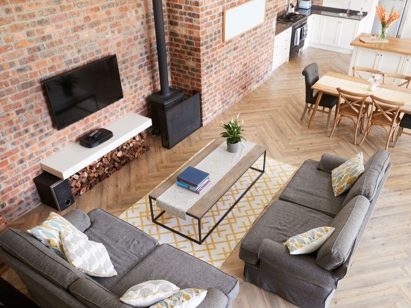 brick wall architecture in an open plan apartment